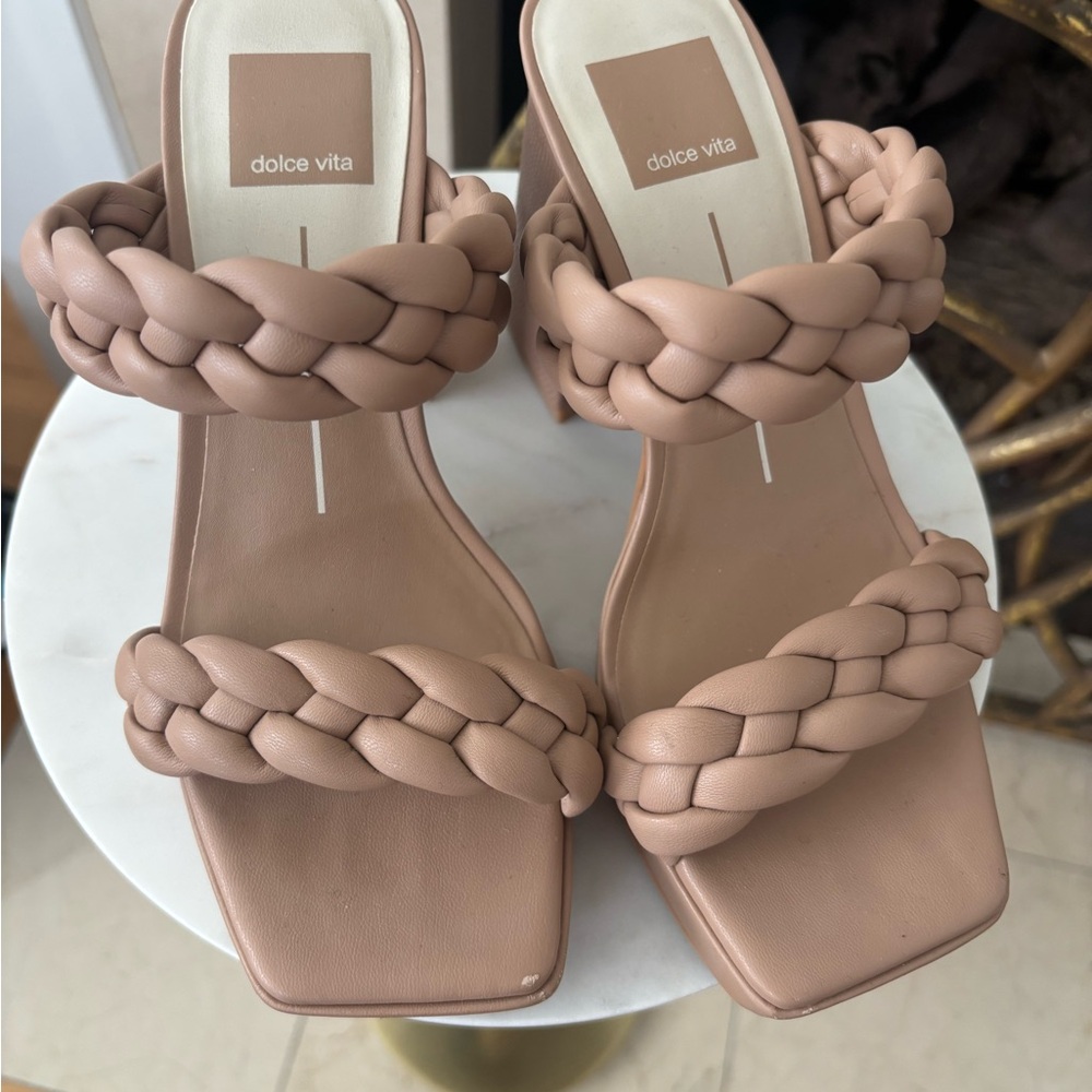Dolce Vita Braided Double-Strap Platform Sandals in Nude Blush